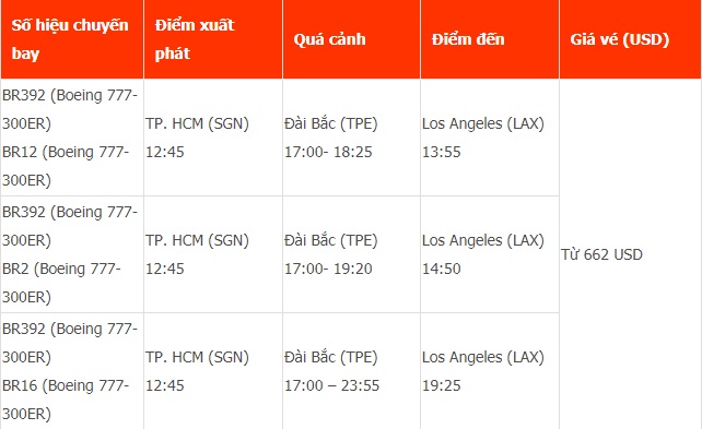 Vé máy bay đi Los Angeles (LAX) của Eva Air